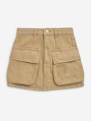 Y&F Kids Brown High-Rise Denim Skirt