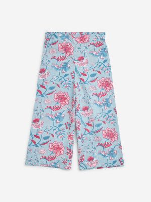 Utsa Kids Blue Floral Pattern Cotton Ethnic Pants - (2-8yrs)