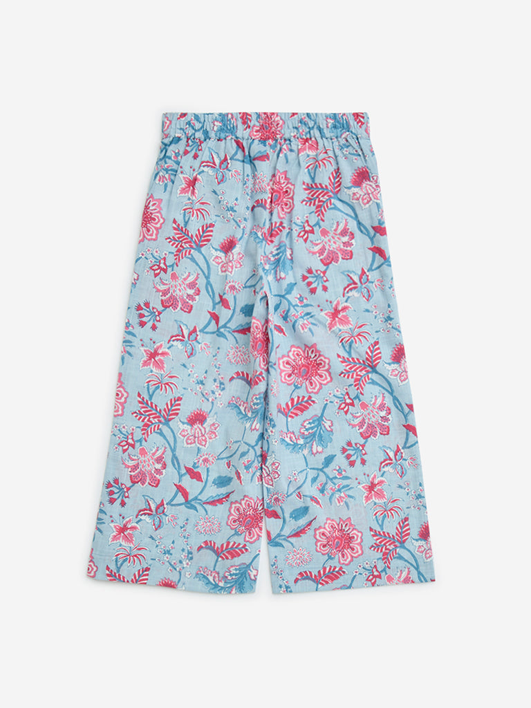 Utsa Kids Blue Floral Pattern Cotton Ethnic Pants - (2-8yrs) - Image 2