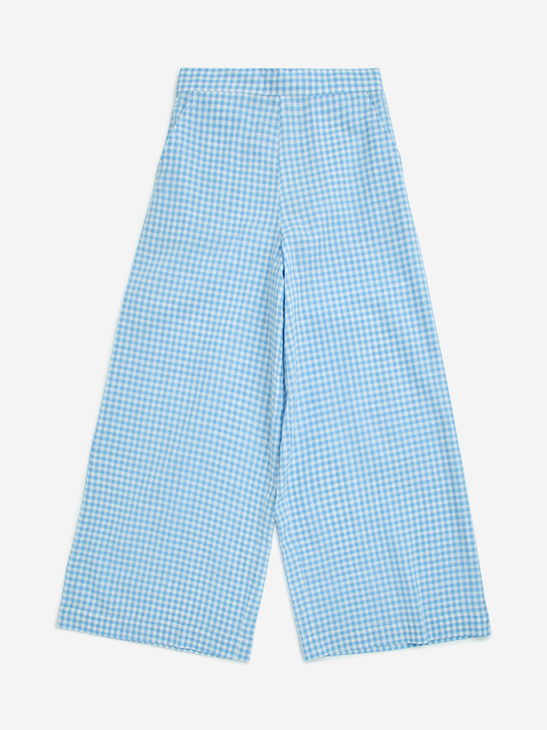 Utsa Kids Blue Checkered Cotton Ethnic Pants - (8-14yrs)