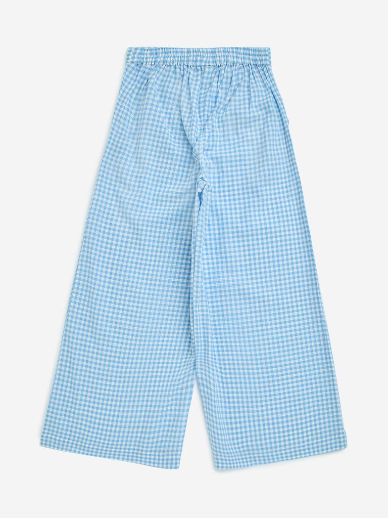 Utsa Kids Blue Checkered Cotton Ethnic Pants - (8-14yrs) - Image 2
