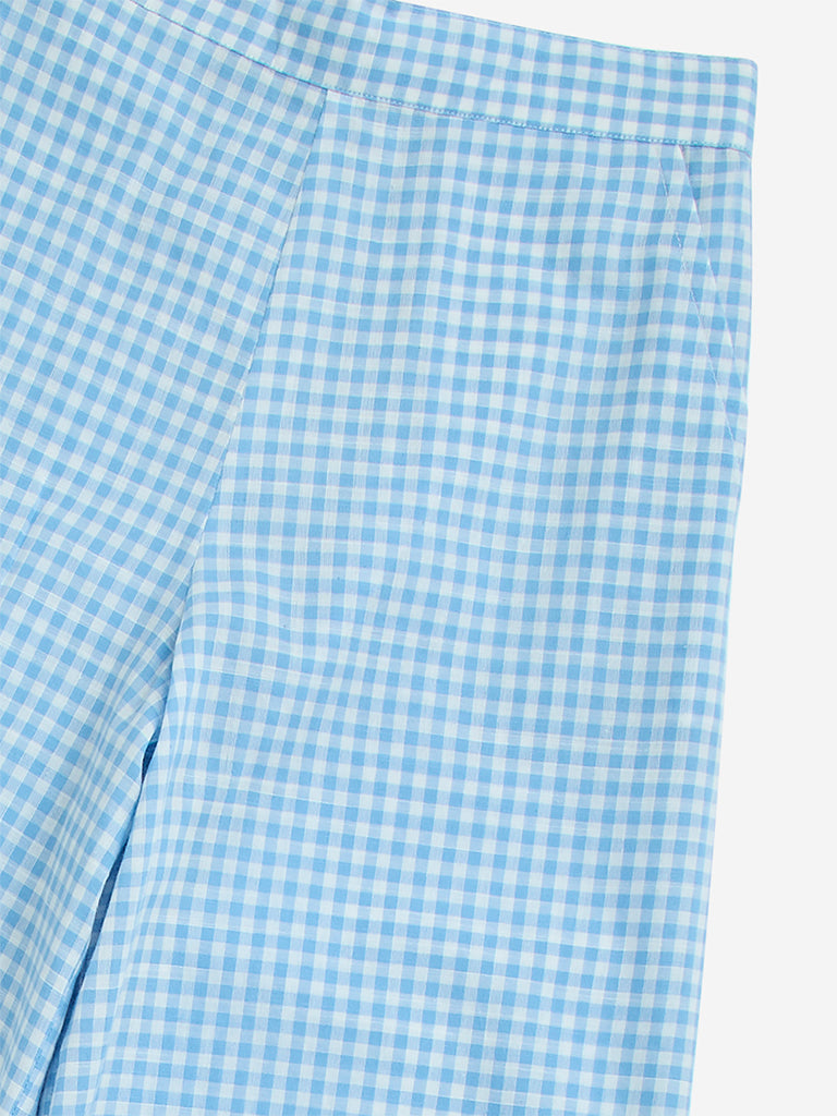 Utsa Kids Blue Checkered Cotton Ethnic Pants - (8-14yrs) - Image 3