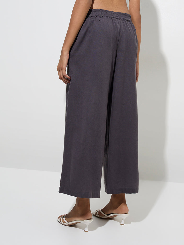 Utsa Charcoal Solid Cotton-Blend Ethnic Pants - Image 2