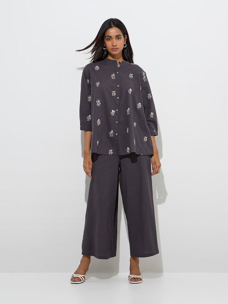 Utsa Charcoal Solid Cotton-Blend Ethnic Pants - Image 3