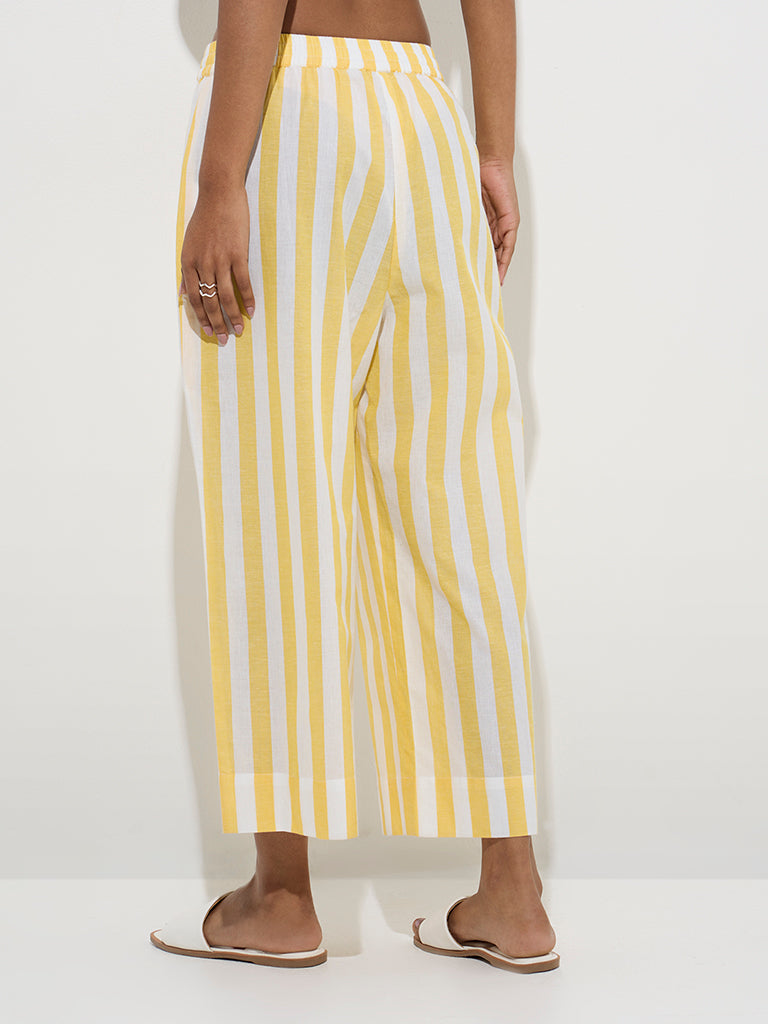 Utsa Yellow Stripe Printed Cotton Ethnic Pants - Image 2
