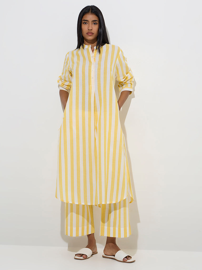 Utsa Yellow Stripe Printed Cotton Ethnic Pants - Image 3