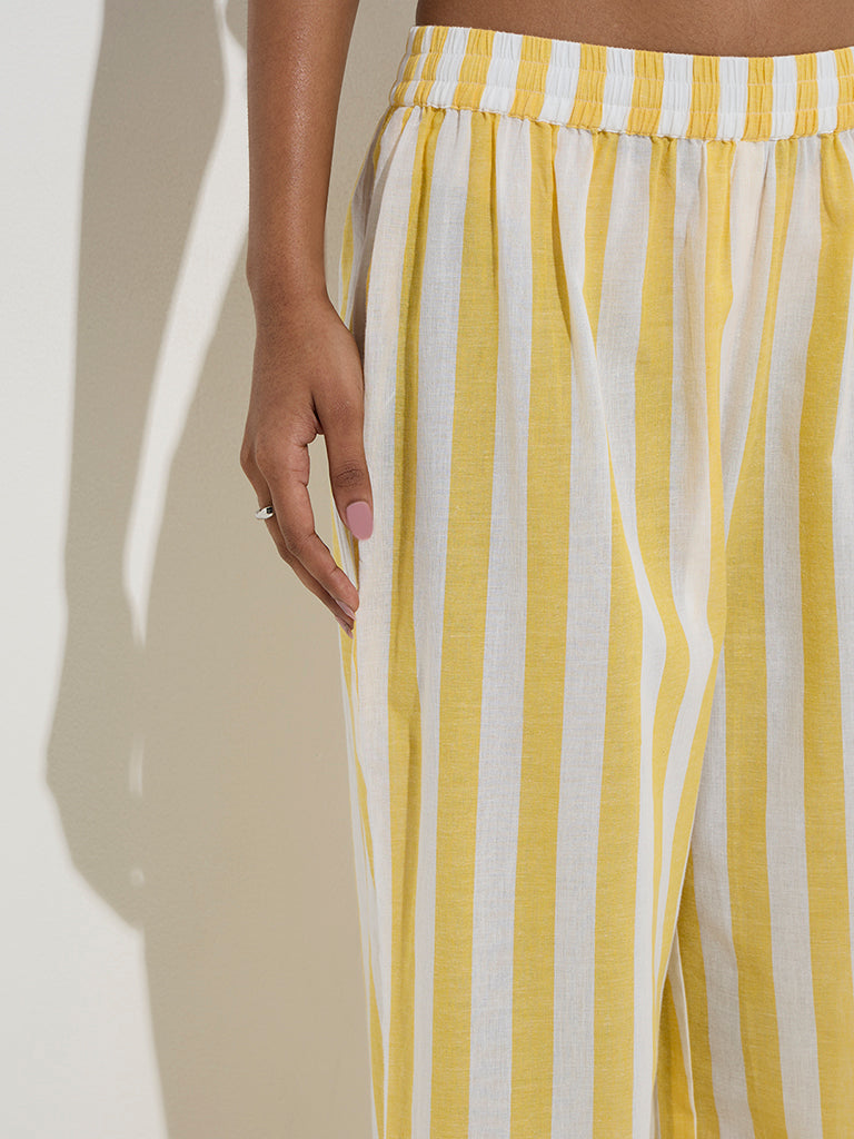 Utsa Yellow Stripe Printed Cotton Ethnic Pants - Image 4