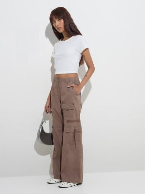 Nuon Taupe Cargo-Style Mid-Rise Denim Pants