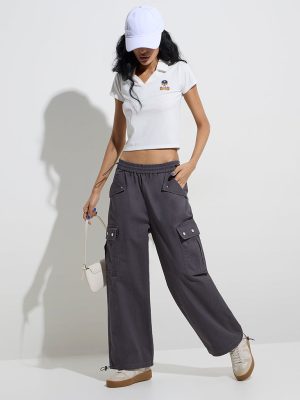 Nuon Dark Grey Cargo-Style Mid-Rise Cotton Pants