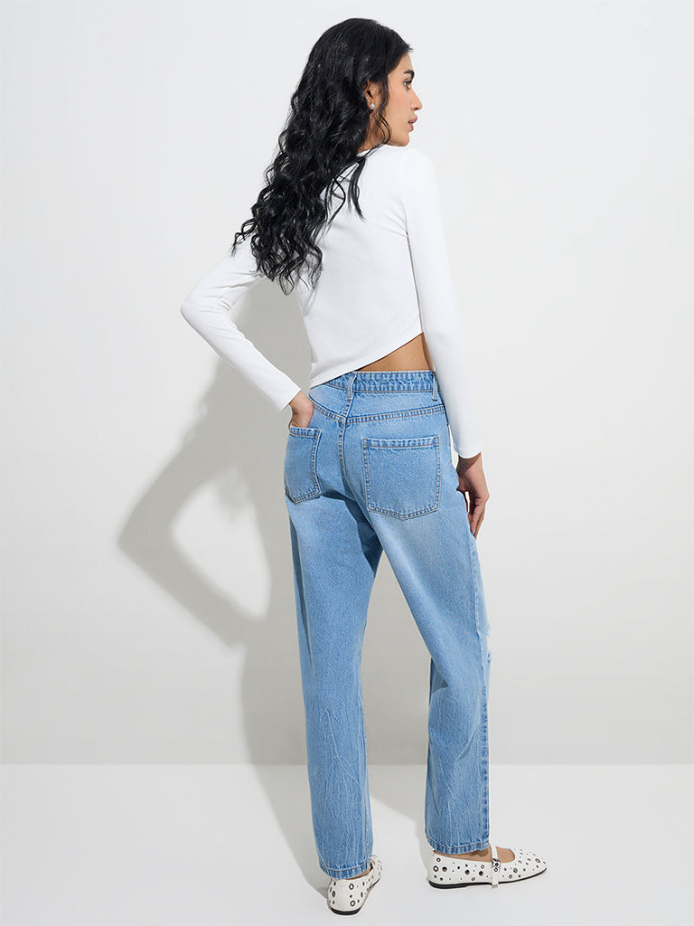 Nuon Blue Distressed Relaxed-Fit High-Rise Jeans - Image 4
