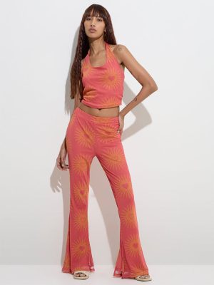 Nuon Coral Sun Printed High-Rise Bootcut Pants