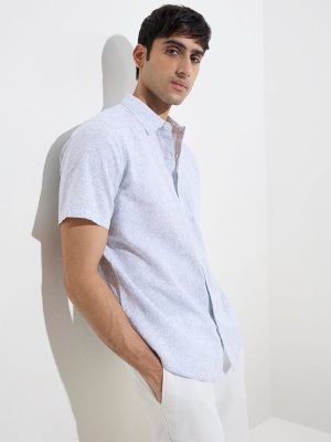 WES Casuals Light Blue Floral Relaxed-Fit Cotton-Blend Shirt