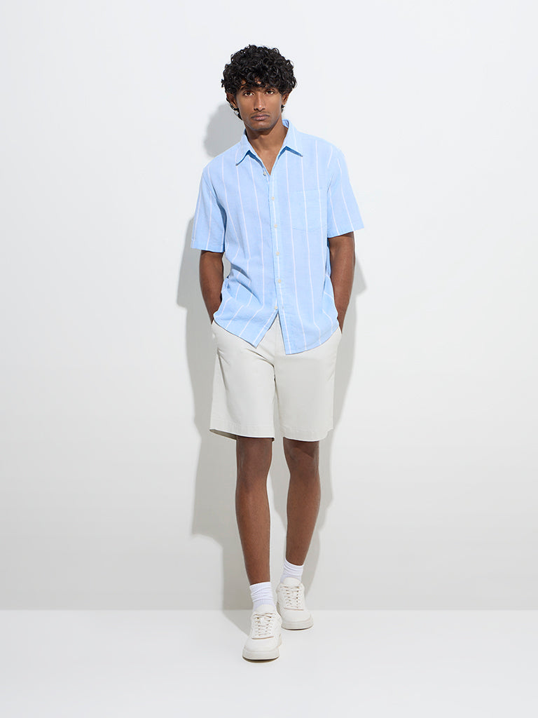 WES Casuals Blue Striped Relaxed-Fit Cotton-Blend Shirt - Image 3