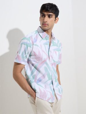 WES Casuals Multicolour Foliage Design Relaxed-Fit Cotton Shirt