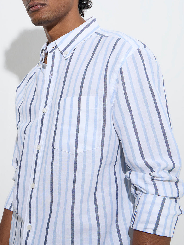 WES Casuals Blue Striped Relaxed-Fit Cotton-Blend Shirt - Image 2