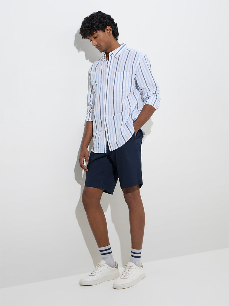 WES Casuals Blue Striped Relaxed-Fit Cotton-Blend Shirt - Image 3