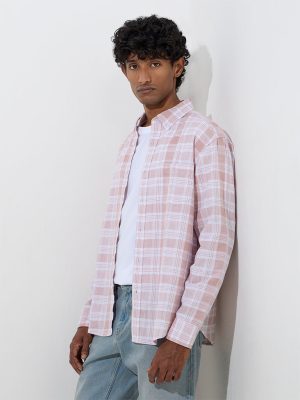 WES Casuals Pink Checks Design Relaxed-Fit Cotton Shirt