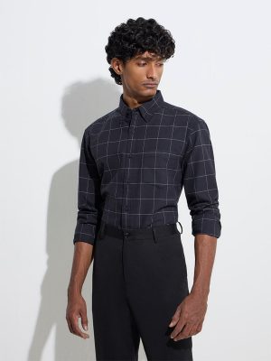 WES Casuals Black Checkered Relaxed-Fit Cotton Shirt