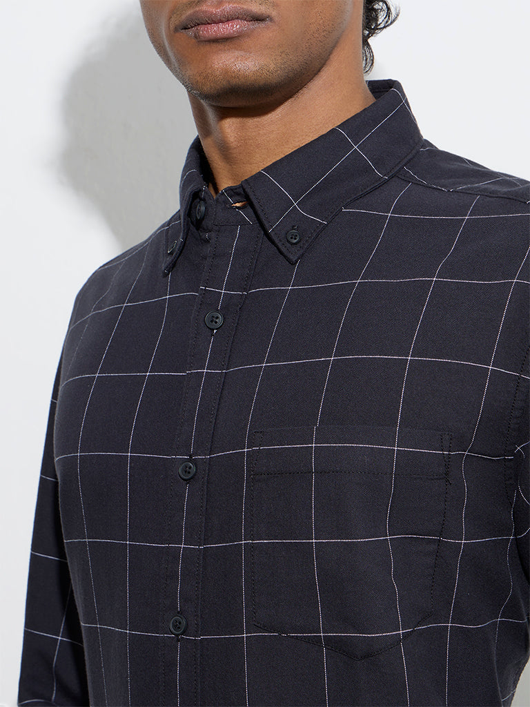 WES Casuals Black Checkered Relaxed-Fit Cotton Shirt - Image 2