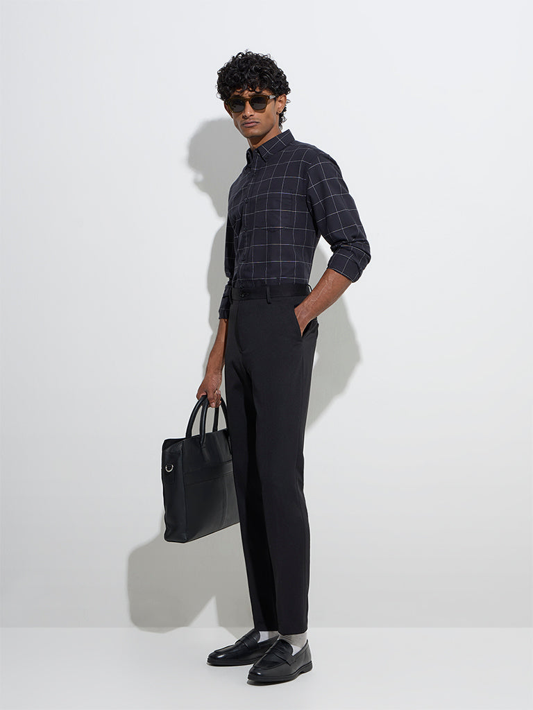 WES Casuals Black Checkered Relaxed-Fit Cotton Shirt - Image 3