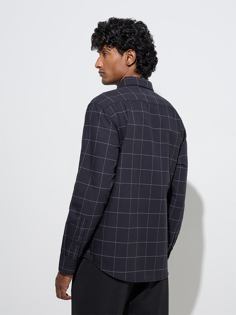 WES Casuals Black Checkered Relaxed-Fit Cotton Shirt - Image 4