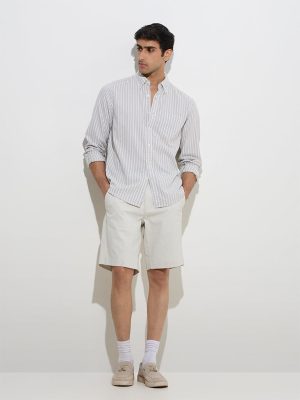 WES Casuals Blue Striped Relaxed-Fit Cotton-Blend Shirt