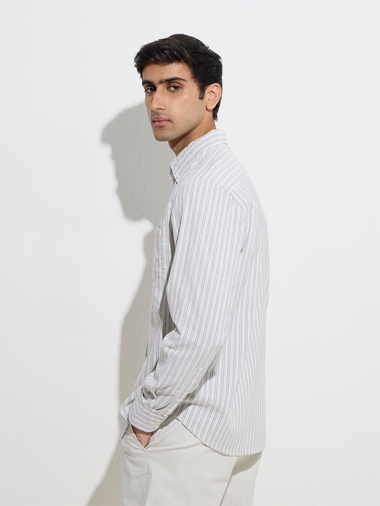 WES Casuals Blue Striped Relaxed-Fit Cotton-Blend Shirt - Image 5