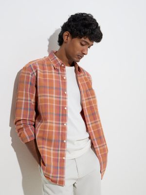 WES Casuals Orange Relaxed-Fit Cotton-Blend Shirt