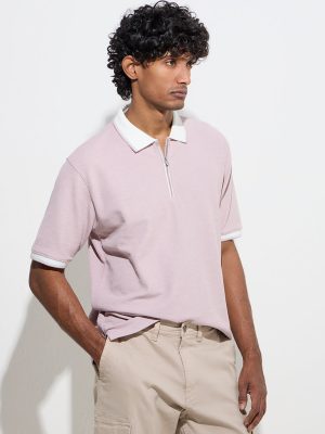 WES Casuals Lilac Quarter Zip Polo T-Shirt