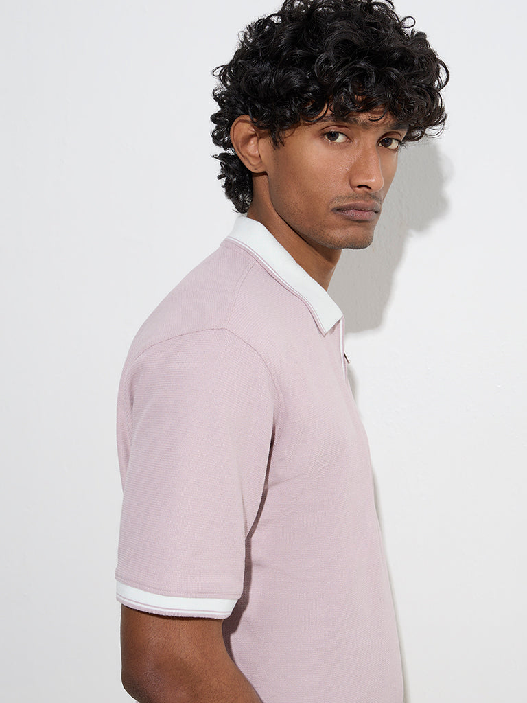 WES Casuals Lilac Quarter Zip Polo T-Shirt - Image 3