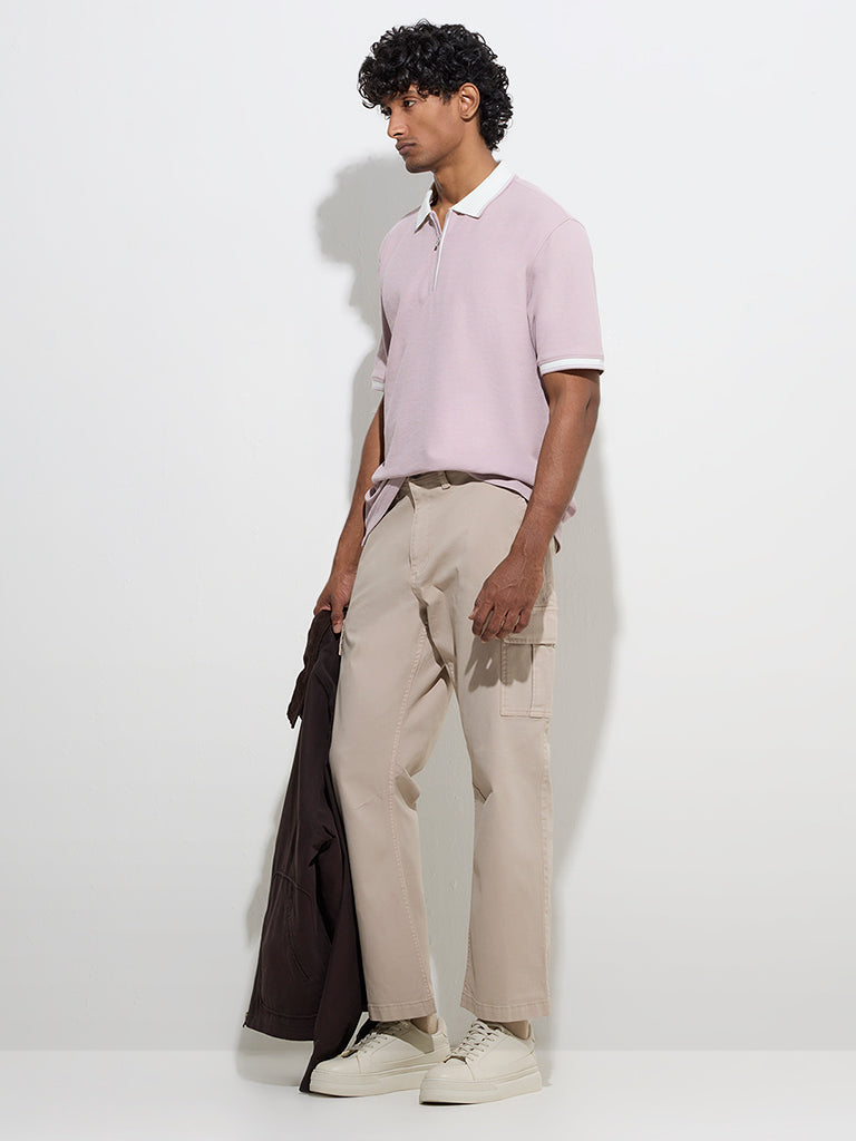 WES Casuals Lilac Quarter Zip Polo T-Shirt - Image 4