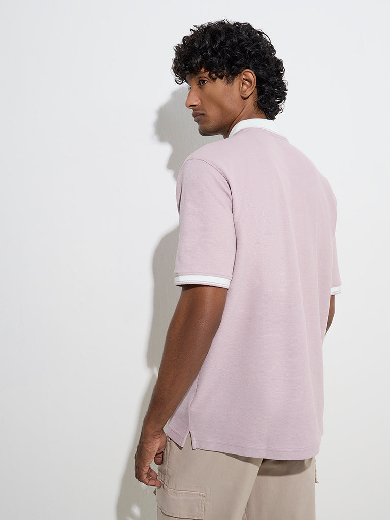 WES Casuals Lilac Quarter Zip Polo T-Shirt - Image 5