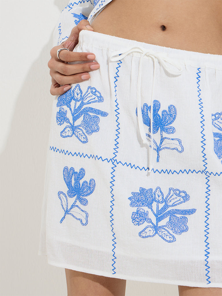 Bombay Paisley White Floral Embroidered Cotton Skirt - Image 2