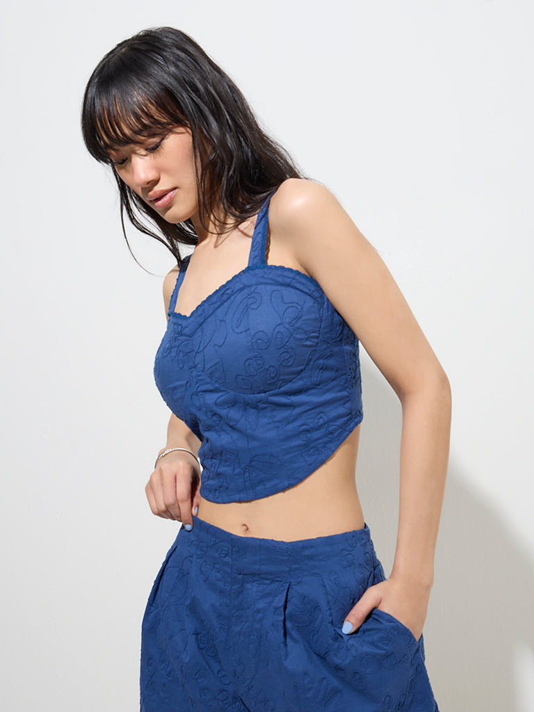 Bombay Paisley Indigo Embroidered Bustier Cotton Top