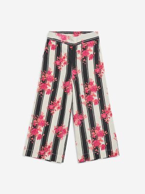 Utsa Kids Black Floral Design Cotton Palazzos - (2-8yrs)