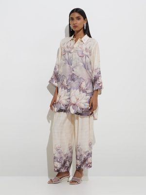 Vark Lilac Floral Patterned Tunic and Pants Set