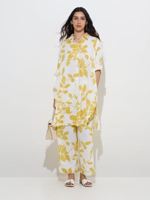 Utsa Yellow Floral Printed A-Line Kurta