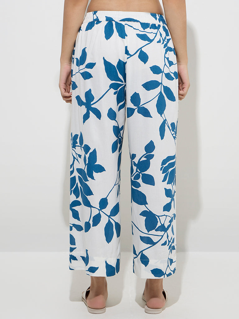 Utsa Blue Floral Printed High-Rise Pants - Image 3