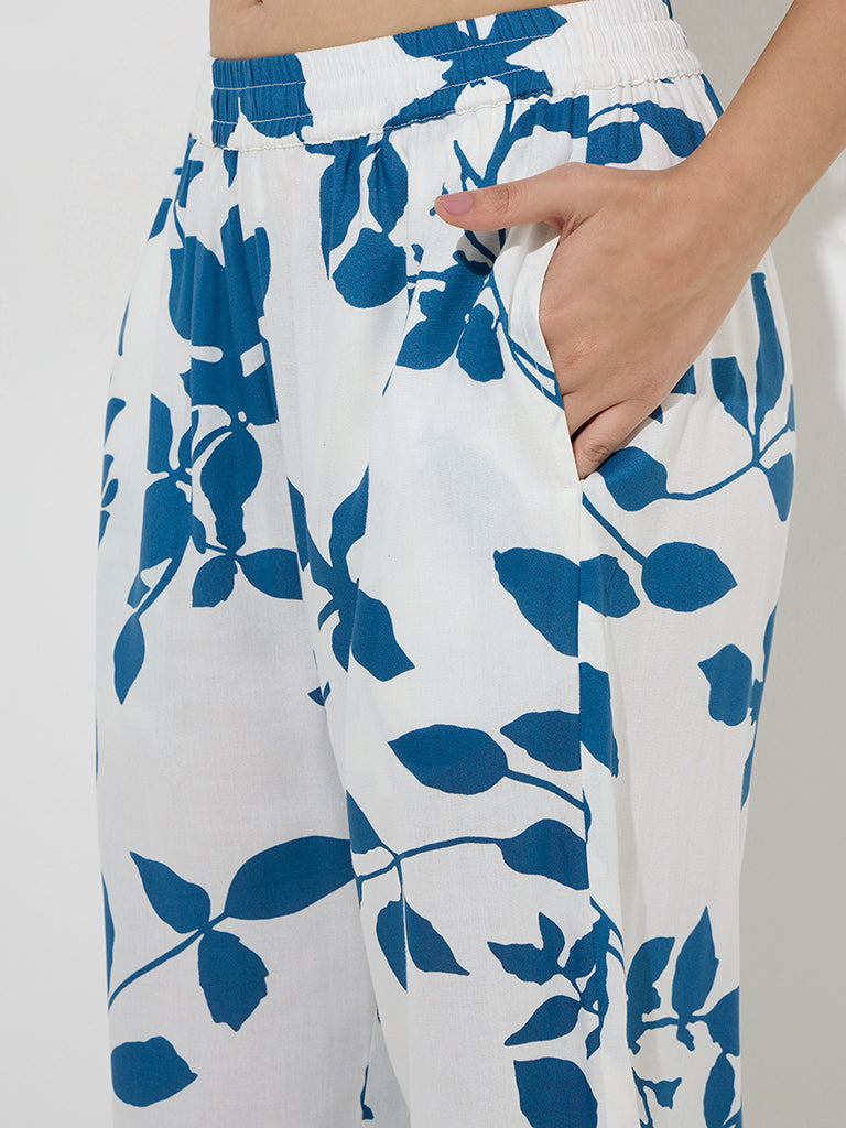Utsa Blue Floral Printed High-Rise Pants - Image 2