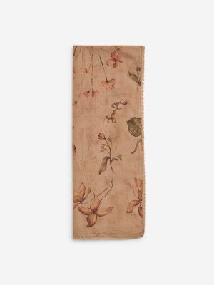 Zuba Brown Botanical Pattern Stole