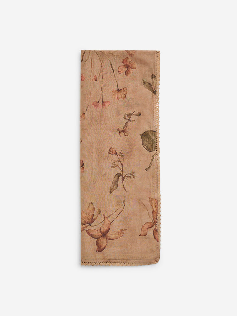 Zuba Brown Botanical Pattern Stole