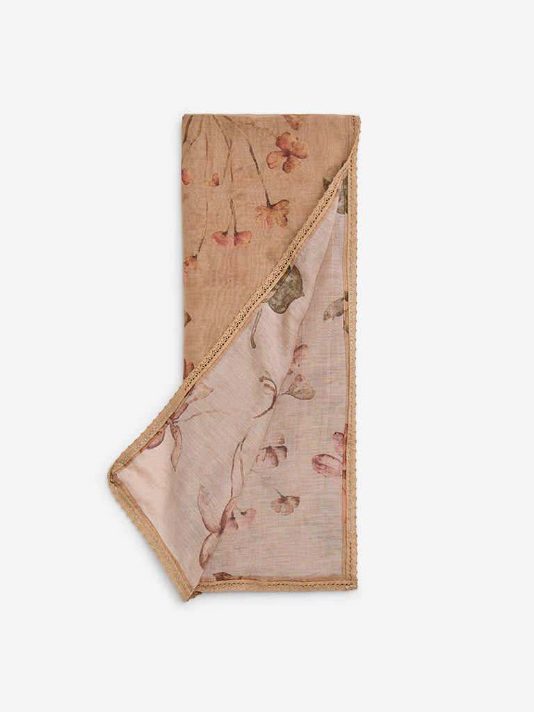 Zuba Brown Botanical Pattern Stole - Image 2