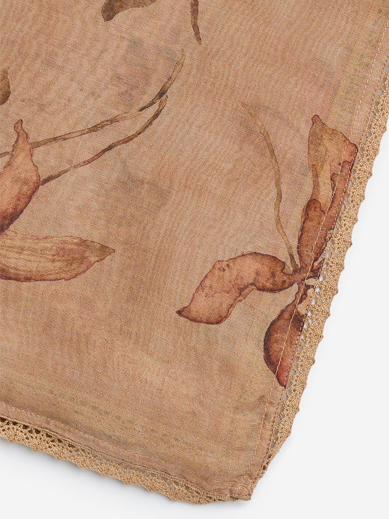 Zuba Brown Botanical Pattern Stole - Image 3