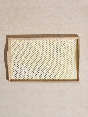 Westside Home Beige Stripe Printed Rectangular Tray