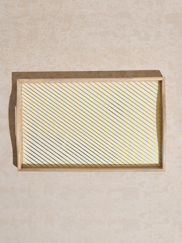 Westside Home Beige Stripe Printed Rectangular Tray