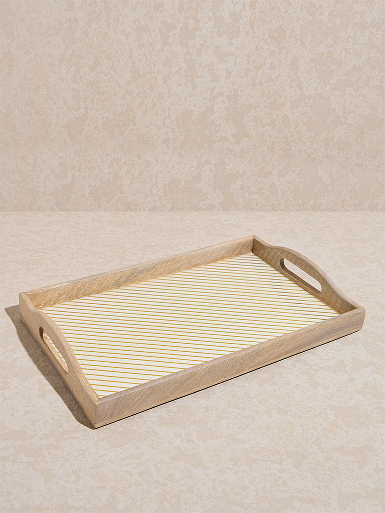 Westside Home Beige Stripe Printed Rectangular Tray - Image 2