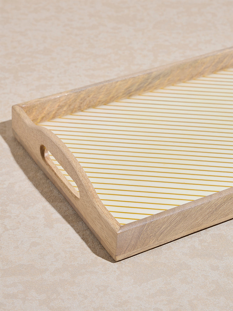 Westside Home Beige Stripe Printed Rectangular Tray - Image 3