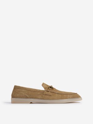 SOLEPLAY Taupe Metal-Detailed Suede Leather Loafers