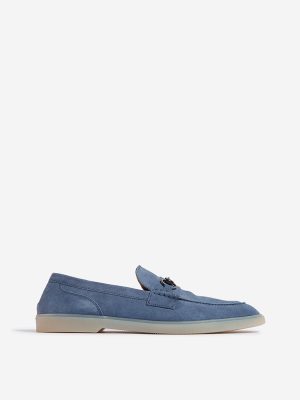 SOLEPLAY Dusty Blue Metal-Detailed Suede Leather Loafers