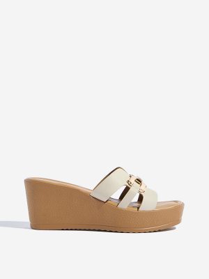 LUNA BLU Ivory Cut-Out Detailed Wedge Heel Sandals